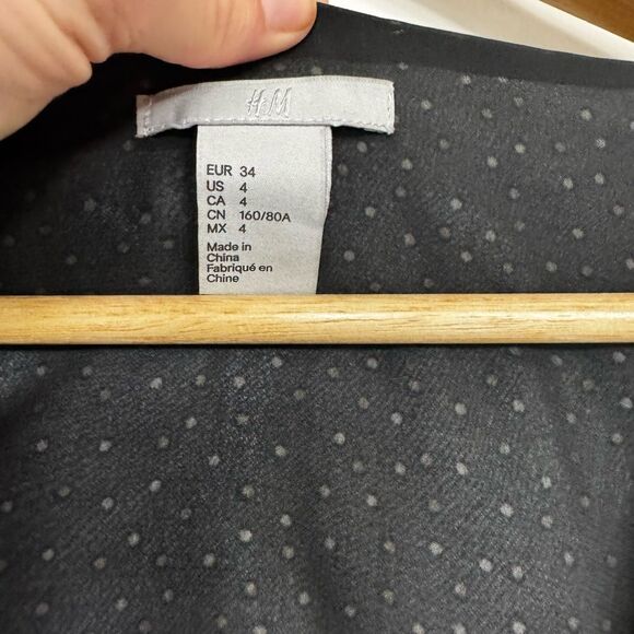 H&M Black Polka Dot Mini Dress Bell Sleeve Size 4 - Picture 6 of 10